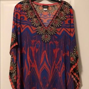 Purple and orange jewel print long sundress